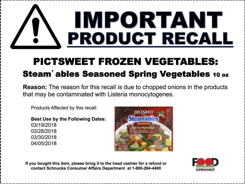 Pictsweet Frozen Vegetables Recall Food Bazaar Supermarket