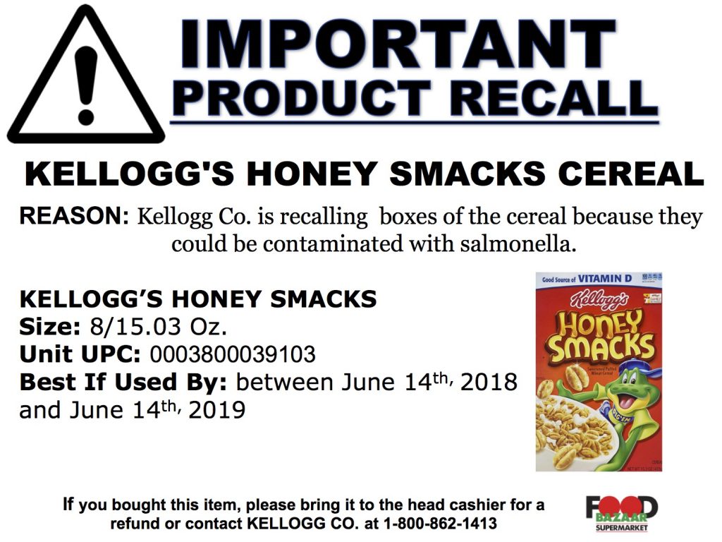 Kellogg’s Honey Smacks Cereal Recall Food Bazaar Supermarket