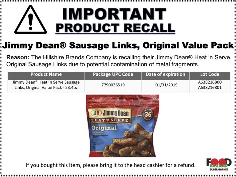 Jimmy Dean Sausage RECALL Food Bazaar Supermarket