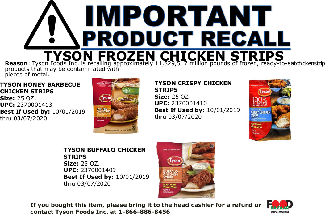 Tyson Frozen Chicken Recall Food Bazaar Supermarket