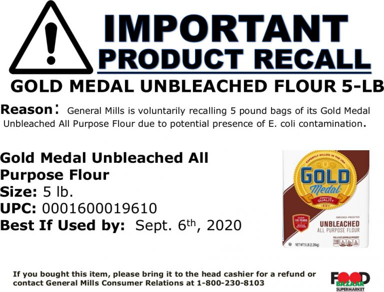 Recall Gold Medal Unbleached Flour 5 lb. Food Bazaar Supermarket
