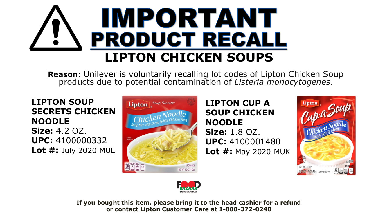 Recall: Lipton Chicken Soups | Food Bazaar Supermarket