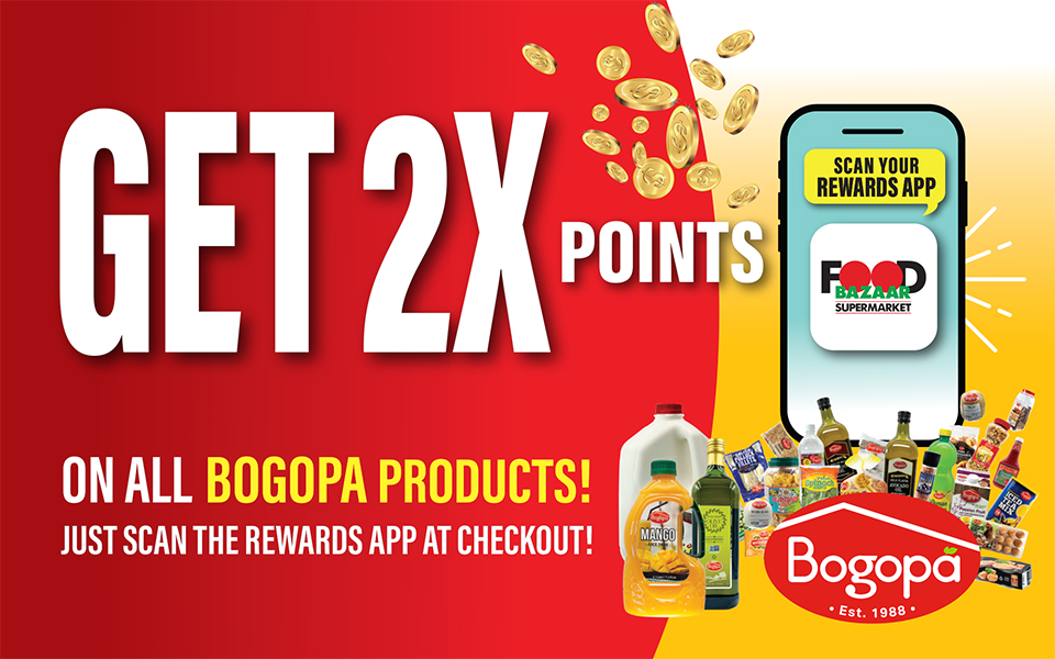 Get 2X Points on all BOGOPA Products - Food Bazaar Rewards App