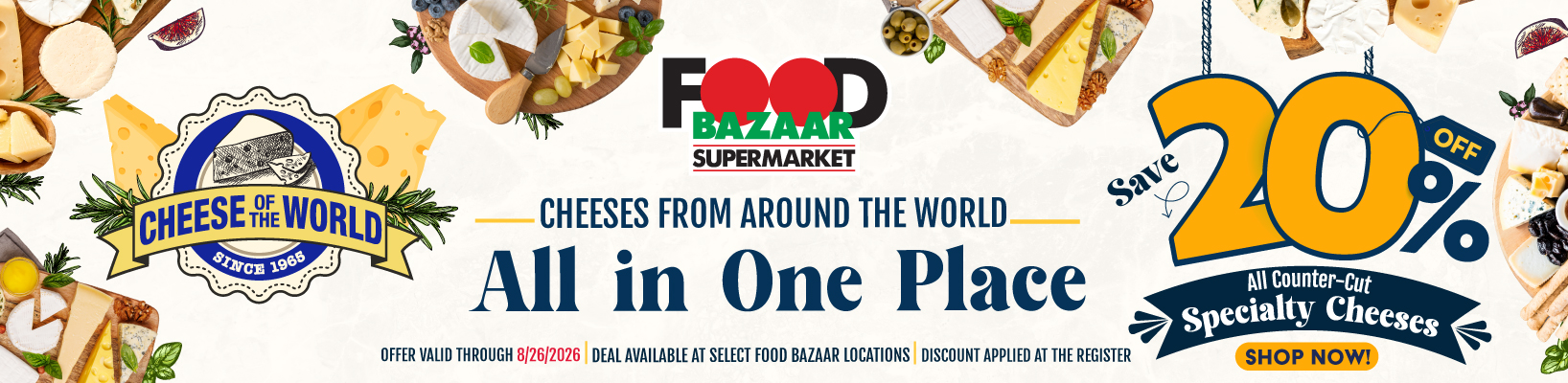 Cheeses From Around The World All In Once Place - SAVE 20% Off Counter-Cut Specialty Cheese.